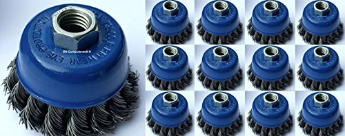 DS-Computerwelt® 12 gezopfte Drahtbürsten Ø 65 mm, Legierter Stahl, Edelstahl, Grob, M14 x 2