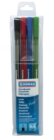 DONAU D-FINE Fineliner 0,4 mm/ 4er Pack/ 4 Farben/Filzstifte/Metallgefasste Spitze/für Erwachsene und Kinder Schule Büro Homeoffice/Geruchlos Ungiftig, 1 Stück (4er Pack)