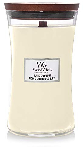 WoodWick Large Hourglass Scented Candle | Island Coconut | with Crackling Wick | Burn Time: up to 130 Hours