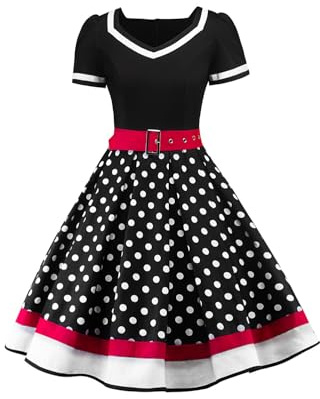 AXOE Damen 50er Jahre Kleid Rockabilly A-Linie Gürtel