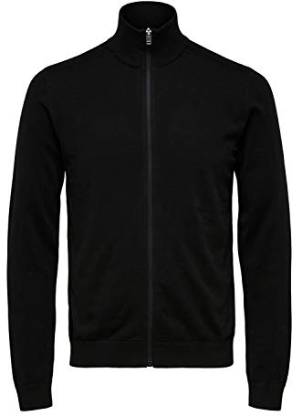 Cárdigan básico Selected para Hombre | Cárdigan de algodón Liso | SLHBERG Zip Sudadera de Manga Larga, Negro (Black), M