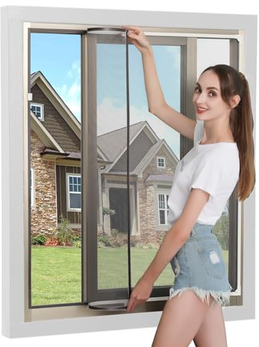 JOOFAN Adjustable DIY Insect Screen Magnetic Window 190x130cm(75x51), Magnetic Frame for Fly Screen, Windows, Mosquito Screen, Washable, Black Net, No Punching Required