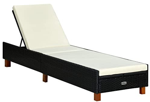 vidaXL Sonnenliege mit Auflage Verstellbare Rückenlehne Gartenliege Relaxliege Freizeitliege Strandliege Gartenmöbel Liege Poly Rattan Schwarz