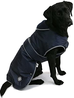 Ancol Muddy Paws All Weather Stormguard Dog Puppy Coat Navy Blue - Waterproof Pet Jacket - Fleece Lining and Chest Protector - Elasticated Neck - 35 cm Length up to 56 cm Girth - Small / Medium