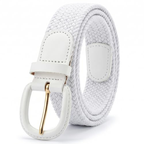 Streeze 30 mm ceinture pour hommes et femmes. 6 tailles. Extensible et tressée avec une boucle en cuir (Blanc, S)