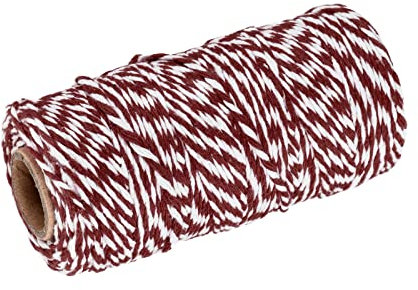 sourcing map Cuerda de algodón para envolver regalos, 100 m, color rojo oscuro y blanco