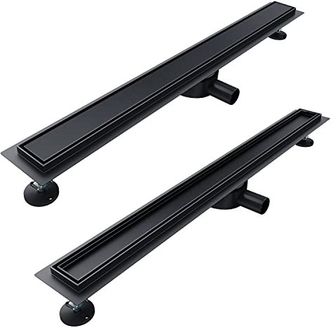 SONNI Canalina per doccia, 60 cm, set completo di scarico nero, girevole a 360°, extra piatta con antiodore e filtro per capelli, 2 in 1, in acciaio inox, piastrellabile