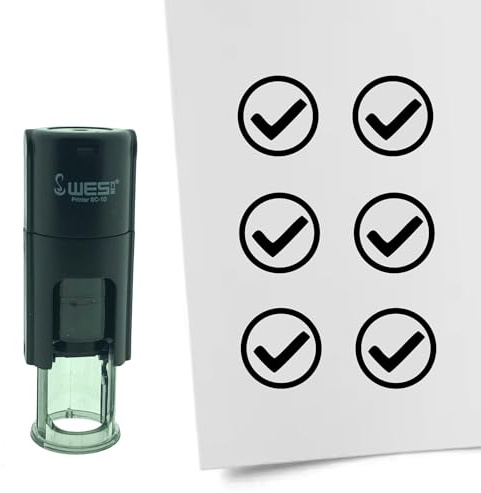 CombiCraft Sello Ok 10mm redondo - Tinta negra - Tampón interno recargable - Para marcar papeles con diferentes dibujos para soluciones creativas