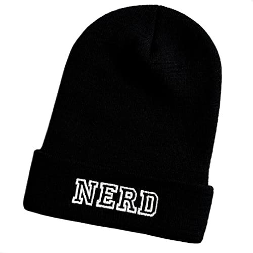 Schnoschi Schwarze Mütze/Strickmütze mit Nerd Spruch Bestickt für Damen, Herren, Jugendliche und Kinder, Beanie Wollmütze Hip Hop Wintermütze Rollmütze Streetwear Unisex OneSize