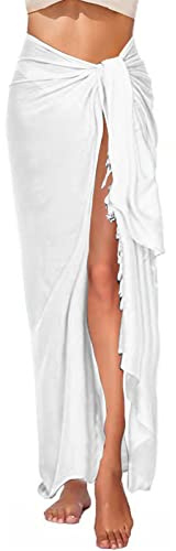 RITOSTA Pareo Femme avec Franges Robe de Plage Ete Kimono Robe Plage Longue Pareo de Plage Wrap de Plage Grande Taille Cache-Maillots et Sarongs Bikini Cover Up(Blanc,Taille Unique)