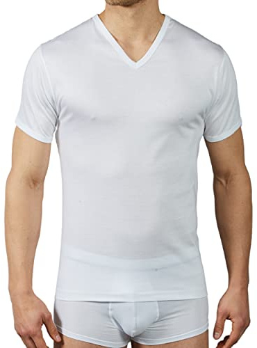 VP PINUCCIO VENEGONI Lot de 2 T-shirts Intime Homme Coton Col V Fabriqué en Italie T Shirt Blanc Noir Maillot Sous-vêtements Col V Manches Courtes Blanc et Noir Débardeur Sous-Vêtements Homme v