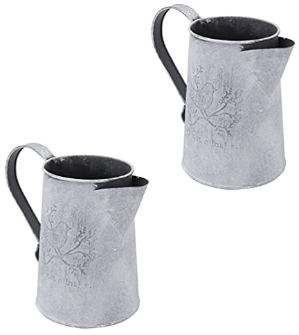 2pcs Decorative Flower Vases Farmhouse Country Bucket Vase Rustic Vintage Milk Can Jug Vase Galvanized Tin Planter Pot Vase for Dried Floral Flower for Tabletop Indoor Outdoor Decor