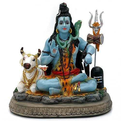 alikiki Indischer Gott Lord Shiva Statue – Geschenke für indische Hindu, 17 cm H Shiva-Idol mit Kuh, indische Rückkehr, Geschenke, Yoga-Studio, Meditationsraum, spirituelle Dekoration, Heimbüro,