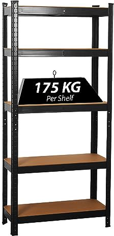 shine planet 5 Tier Garage Shelves Metal Storage Shelves, Heavy Duty Shed Storage Racking for Warehouse Workshop Office(Black,70x30x150cm)