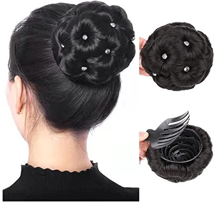 Haarteil Mit Gummiband Hochsteckfrisur-Haarteil mit Strass for Hochzeitsfeier, synthetischer Haarknoten, eleganter geflochtener Chignon-Clip-in-Haarknoten for Frauenhaar Unordentliches Haarteil (Colo