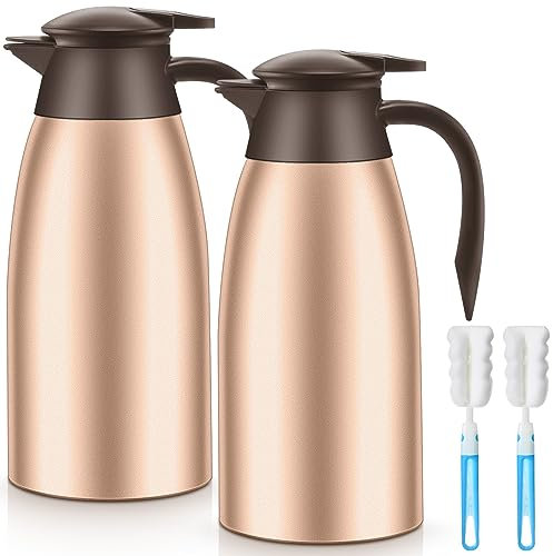 Norme 2 Pcs Thermal Coffee Carafe Insulated Stainless Steel Coffee Carafe for Hot Liquid Vacuum Thermal Pot Creamer Pitcher Dispenser with Brushes Keeping Hot Water Milk(Rose Gold)