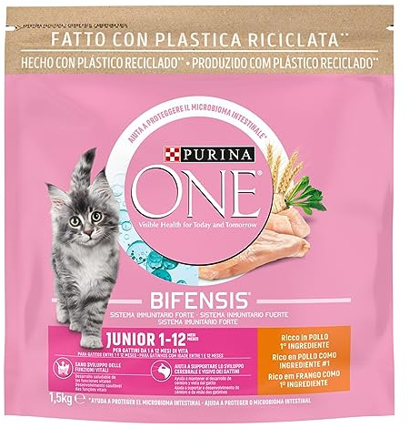 Purina ONE Bifensis Trockenfutter Katzenfutter für Junior-Katzen, Babys oder Kätzchen, Kitten Futter mit Huhn und Getreide, Beutel mit 1,5 kg