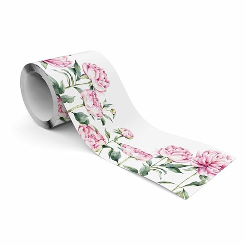 Muralo Bordüre Selbstklebend Rosa Pfingstrosen, Wandbordüre - 10x300 cm | Tapetenbordüre, Zartes Design, UV-beständig, halbmatt, glatt und abriebfest - ideal für Wohnzimmer und Schlafzimmer