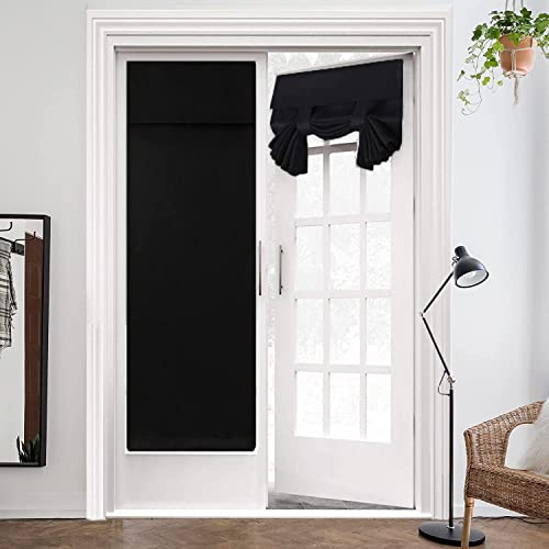 ZHhan French Door Curtains Privacy Blackout French Door Shade for Glass Door Home Office,Sidelight Curtain Tie up Shade,Easy Installed 137x102cm,Black,1 Panel
