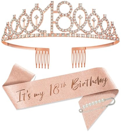 SCBOY Anniversaire Femme Couronne Or Rose Tiara Et écharpe De Décoration Pour Birthday Decorations
