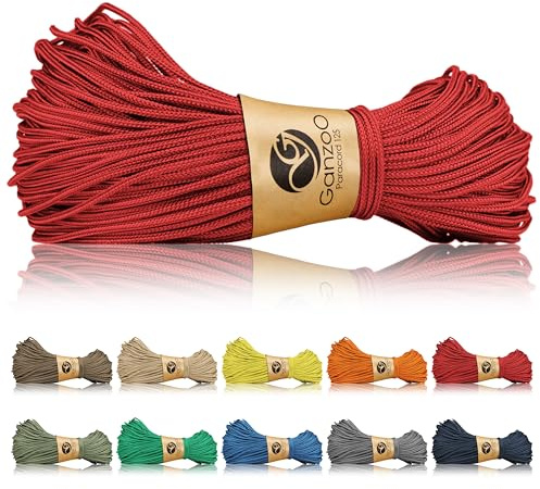 Ganzoo Paracord 125 1mm Takelcord in Rot, Nylon-Polyester geflochten, mit 1 stabilem Kernstrang, Bruchlast ca. 60 kg, für Takeln, Knüpfen, Messergriff-Wicklung, Armband, Hundeleine, Halsband, Outdoor