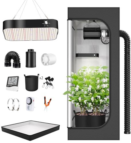 TOPRON Grow Box Kit Completo, 40x40x120cm Growbox, Set Completo di Tende da Coltivazione Idroponica 600D con Lampada LED a Spettro Completo Dimmerabile da 200W