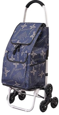 Carrello Spesa Pieghevole capacità di Salita Scale 40 kg con Borsa Impermeabile Tre Ruote Maniglia Imbottita Carrello Spesa Versatile per Ufficio Viaggi (A)