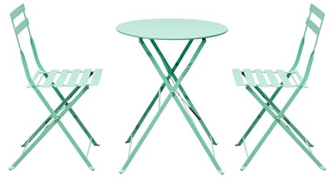 Bello Giardino | Bistrotisch mit 2 Stühlen, Balkon Set - Balkonset 2 Stühle 1 Tisch | Gartenmöbel Set 2er SEMPLICI Stahl Minze Bistro Set, Gartenstuhl mit Tisch - Outdoor Bistro Set