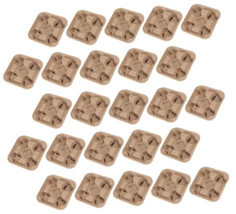 SOLUSTRE 25piezas Porta Vasos Descartables De Pulpa De Papel Degradable Soporte Para Bebidas Para Llevar Bandeja Portavasos Exterior Four Cup Tray