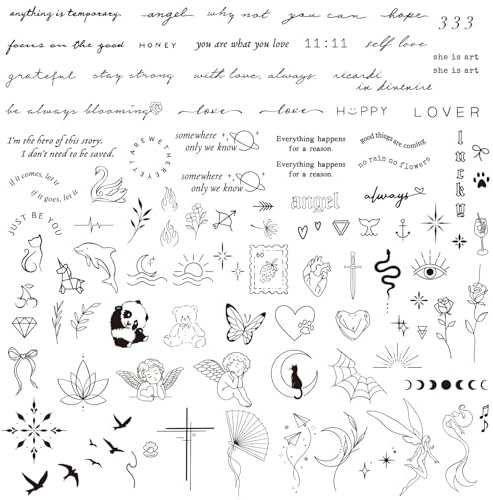 BETESSIN 3 Bögen Temporäre Tattoos 2 Wochen - Fake Tattoo mit 100+ Motiven - Klebetattoos für Erwachsene - Wasserfeste zum Aufkleben - für Frauen und Mädchen