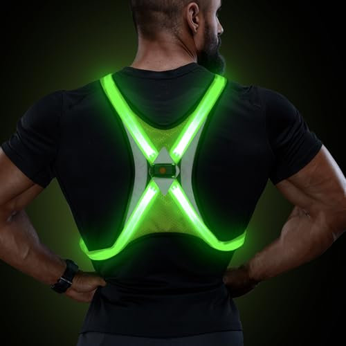 LED Reflektierende Weste, Wiederaufladbare LED Warnweste Lauflicht, Verstellbarer Laufweste Reflektierend, Wasserdicht Leichtgewichts Joggen Zubehör für Joggen Laufen, Hund, Spazierengehen, M