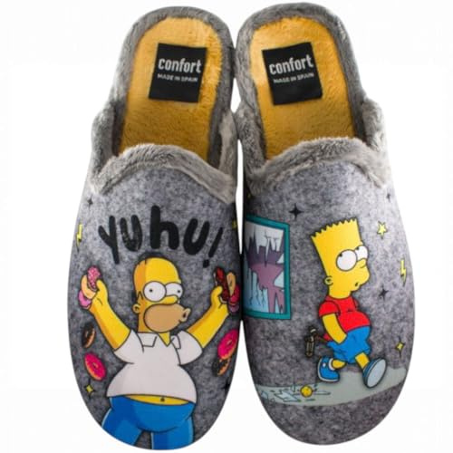 HECHO EN ESPAÑA Pantuflas de Casa Antideslizantes para Hombre y Niño, Calzado Destalonado (LOS SIMPSON HOMER BART, Sistema tallas calzado EU, Adulto, Números, mediano, 43)