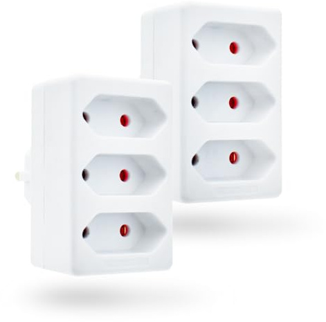 feletec 3-fach Steckdosenadapter 3x Euro, weiß, 2 Stück, Mehrfachstecker, Mehrfachsteckdose