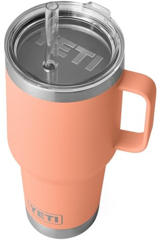 YETI Rambler Straw Mug, Stainless Steel Vacuum Insulated Mug with Stronghold Lid, Lowcountry Peach, 35 oz (1 l)