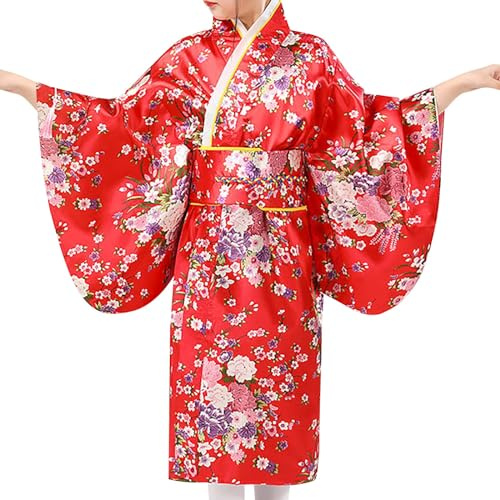 Generisk småbarn barn baby flicka kläder nyår klänning kimono rock japansk traditionell kostym flicka svart 98, röd, 5-6 År