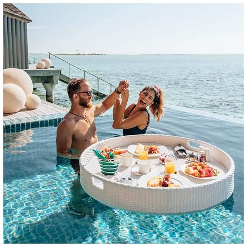 Pool Food Drink Tray Round Luxury Floating Serving Tray Table, For Pools, Beach & Spa - Hot Tub Accessories, For Versatile Use