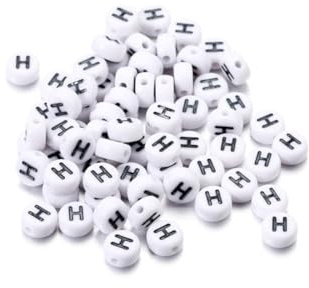Wisafory 200 Stück Buchstabenperlen Rund Buchstaben Perlen zum Auffädeln Weiß A-Z Spacer Beads mit Loch zum Auffädeln DIY Handwerk Armbänder Halsketten Schmuckherstellung, Individueller Brief H