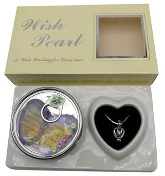 BakerMiche Önskpärlkedja set för barn och vuxna, make a wish pärlkedja, Love Creations Kit DIY sötvattenspärlor halsband kit hjärtbur medaljong berlock halsband, Halskettenlänge 45 cm, Pärla, Pärla
