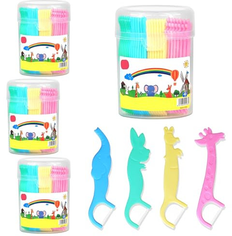 Liwein Zahnseide Kinder, Zahnseide, 80 Stück Zahnseide Stick, 4 Tierformen, Ungewachst, Fluoride-Frei, Zahn Draht Zahnpflege Interdental Flossers mit Y-Form Design, Disposable Zahnseidensticks (80)