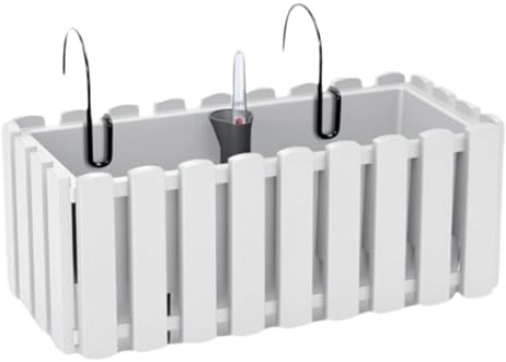 B2C Window Fence Hanging Flower Pot Planter 2 Sizes 4 Colours Rustic Slat Farm House Design UK Self Watering Kit (White, Medium - 38cm)