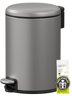 EKO Bathroom Pedal Bin with Lid, Soft Close, Titanium Grey, 3L | Stainless Steel, Removable Inner Bucket, Fingerprint Resistant, Odour Control, Ideal for Home Kitchen, Bathroom & Bedroom Use