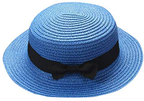 Sonnenhut Kinder Baby Bowknot atmungsaktiv Ha Hut Junge Mütze Mädchen Kinder Strohhut Sommerhut Mütze for Jungen Mädchen Kinder-Fedora-Strohhut Strand-Fedora-Hut (Dark Blue, One Size)