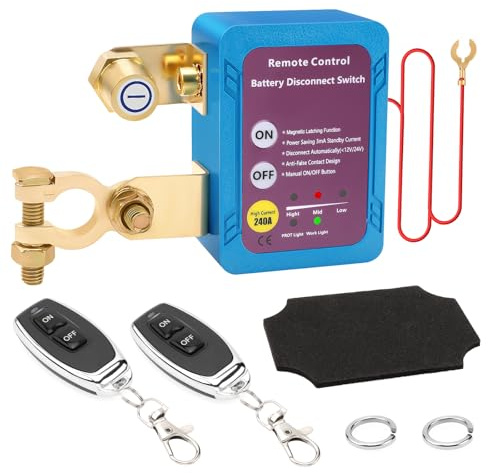 Disjoncteur de Batterie Télécommandé Sans fil, 12V 240A Interrupteur d'arrêt Automatique Coupe Circuit Voiture Interrupteur Batterie pour Voiture Camping-car, Camion, Caravane, Bateau
