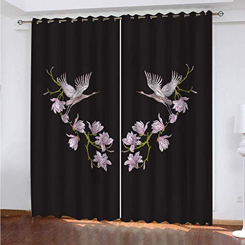 MAYNUO Blickdichte Vorhänge Mit Motiv 3D Blumen, Tiere, Vögel Kinder Gardinen Ösen Gardine Thermo 280x160 cm Schlafzimmer Kinderzimmer Vorhange Dekoratives Muster, Verdunklungsvorhänge