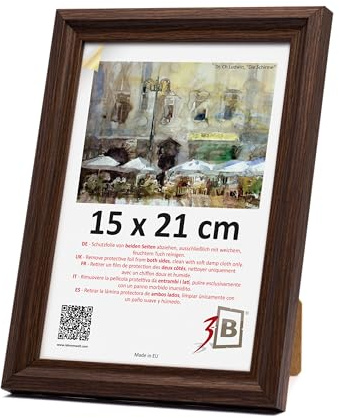 3-B Cornice portafoto Mori – marrone scuro (noce con venature ottiche del legno) – 15 x 21 cm (A5) – Cornice in legno, cornice per foto, cornice per documenti con vetro acrilico