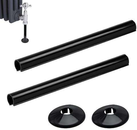 2 Pack Radiator Pipe Covers, 15mm Pipe Collars 200mm Pipe Sleeves, Anthracite Central Heating Clip On Covers, Black Polypropylene Pipework Collars for Neat Finish and Easy Installation