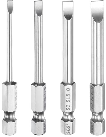sourcing map Kit di 4 punte per cacciavite a taglio SL3+SL4+SL5+SL6 3+4+5+6mm punta a taglio 1/4 gambo esagonale 65 mm (2,6) lungo magnetico testa piatta S2 in acciaio cacciavite punte per trapano