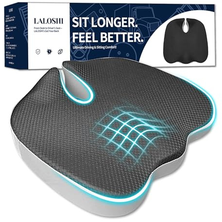 LALOSHI Office Chair Cushion with Coccyx Cutout & U-Shape Design, 2.8 Memory Foam for Back Pain Relief - Ergonomic Seat Pad, Removable Cover, Universal Fit