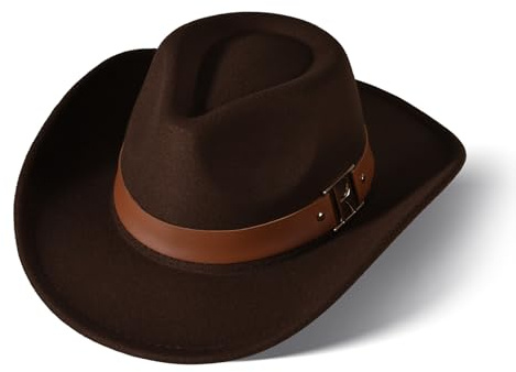 Cowboyhut Damen Herren Westernhut Fedora Hut Breiter Krempe Cowboyhüte mit Kinnriemen Lederband (DE/NL/SE/PL, Alphanumerisch, Einheitsgröße, Braun 1#)