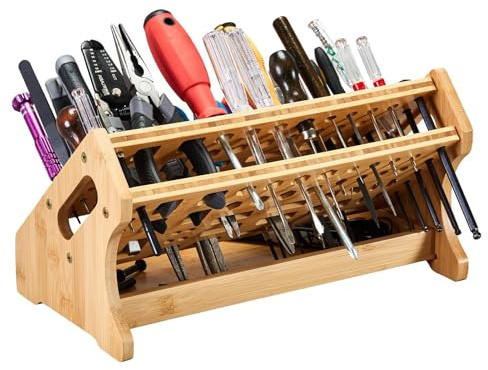 Porte-tournevis Organisateurs | Étagère De Rangement En Bois Avec 53 Trous Et Plateau - Organisateur D'Outils Manuels - Pour Loisirs Bricolage Réparation Établi Bureau Garage Pegboard Espaces De